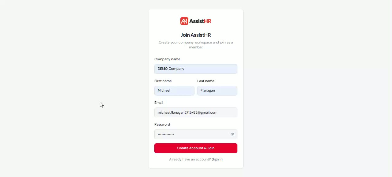Opening frame of the AssistHR platform tour video